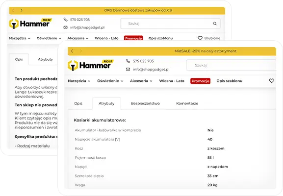 Zakładki na karcie produktu