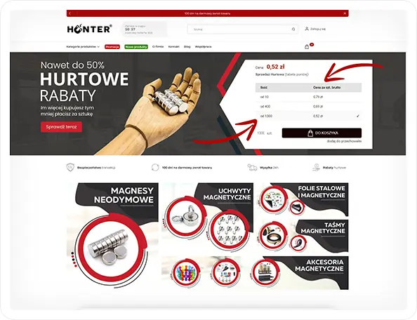 magnesyhunter.pl korzysta z Hammer PRO SF i Shoper